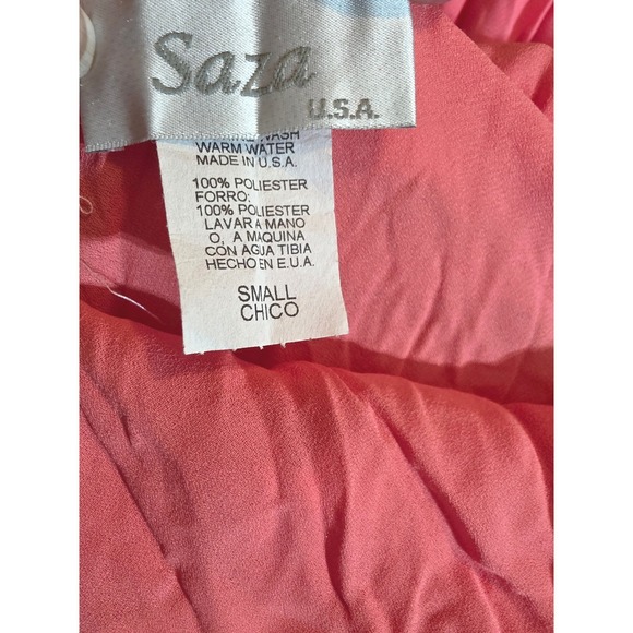 Saza USA Pink Floral 90 Applique Strappy Midi Dress Flounce Hem Size Small - Picture 7 of 10